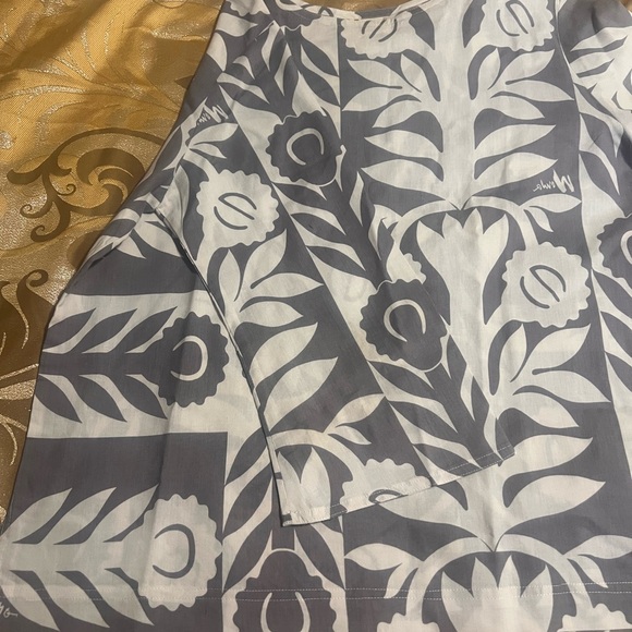 Vintage MAMO HOWELL Hawaiian Quilt Print Blouse-Gray/White XL Exc. Condition - Picture 4 of 13